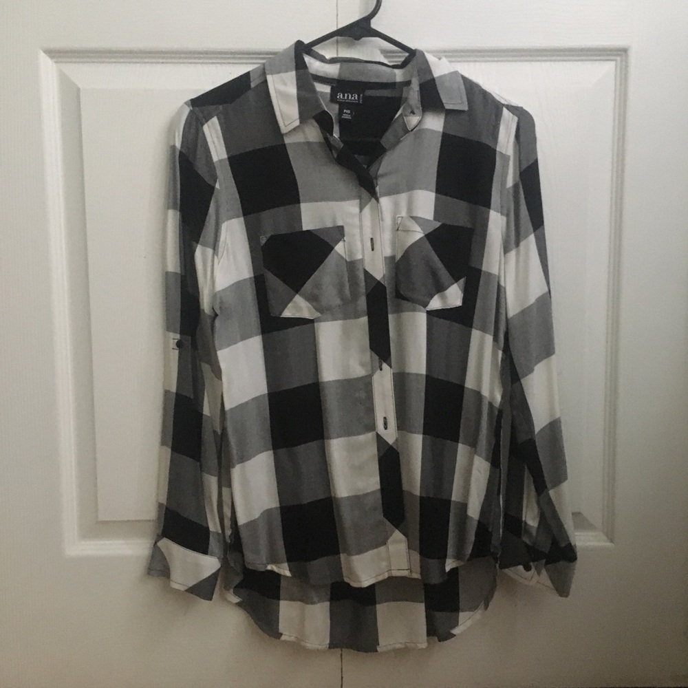 a.n.a. Black, Grey, and White Button Up Shirt